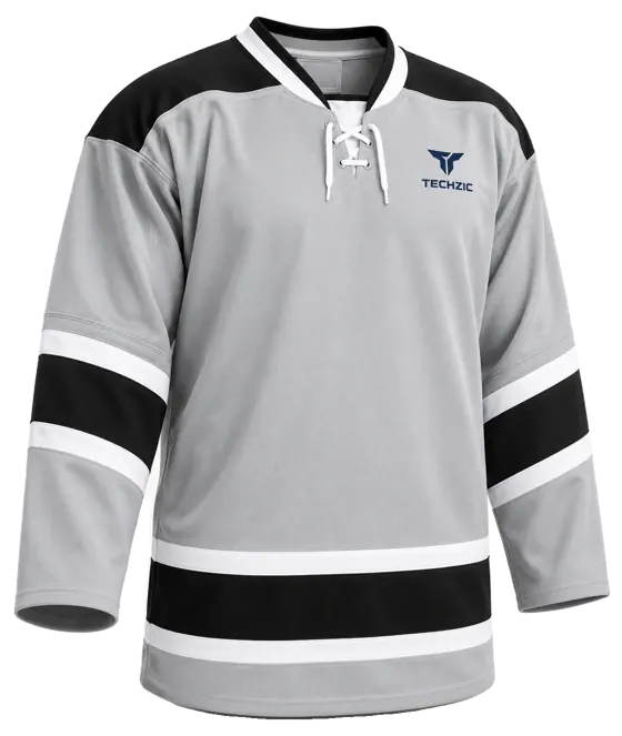 TECHZIC Pro Cut-and-Sew Hockey Jersey - Black / Red / White in Grey / Black / White
