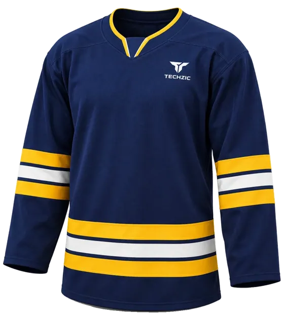 TECHZIC Pro Cut-and-Sew Hockey Jersey - Black / Red / White in Navy / Gold / White
