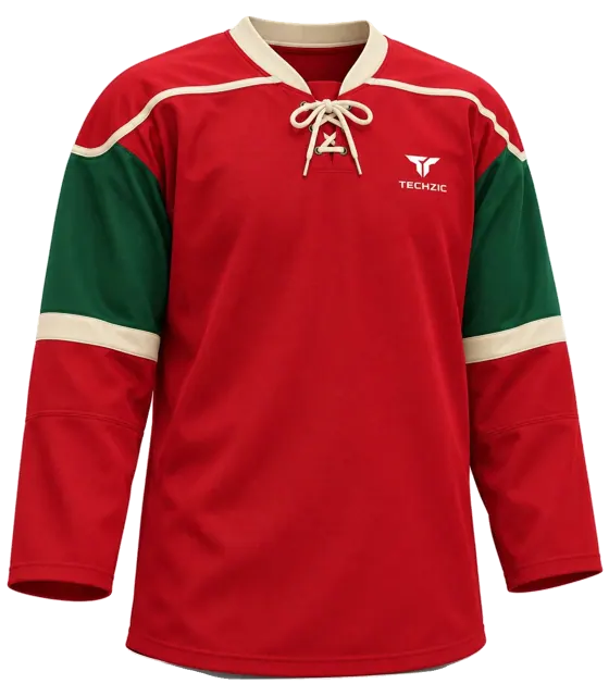 TECHZIC Pro Cut-and-Sew Hockey Jersey - Black / Red / White in Red / Forest Green / Cream
