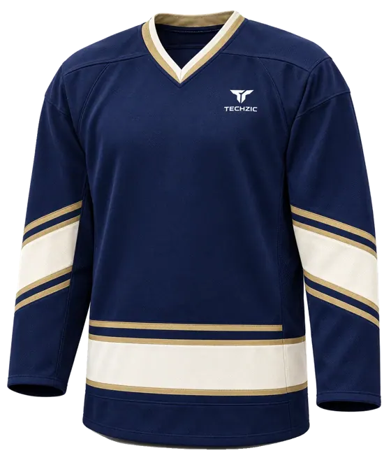 TECHZIC Pro Cut-and-Sew Hockey Jersey - Black / Red / White in Navy / Cream / Gold