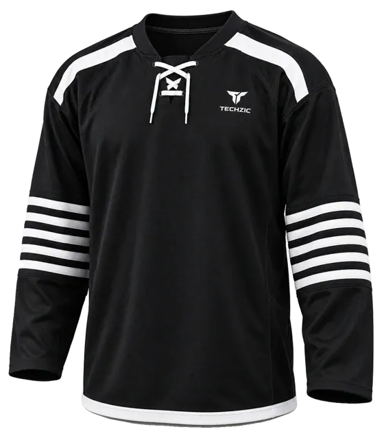 TECHZIC Pro Cut-and-Sew Hockey Jersey - Black / Red / White in Black / White · Design 1