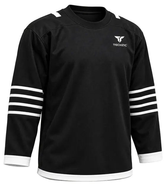 TECHZIC Pro Cut-and-Sew Hockey Jersey - Black / Red / White in Black / White · Design 2