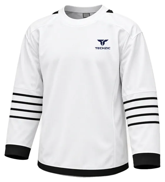 TECHZIC Pro Cut-and-Sew Hockey Jersey - Black / Red / White in White / Black