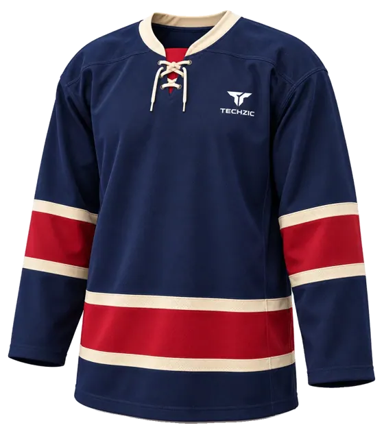 TECHZIC Pro Cut-and-Sew Hockey Jersey - Black / Red / White in Navy / Cream / Red