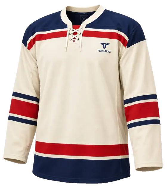 TECHZIC Pro Cut-and-Sew Hockey Jersey - Black / Red / White in Cream / Navy / Red