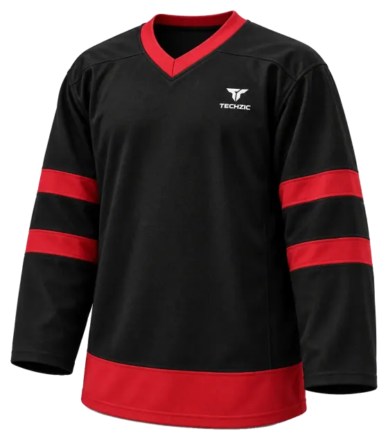 TECHZIC Pro Cut-and-Sew Hockey Jersey - Black / Red / White in Black / Red