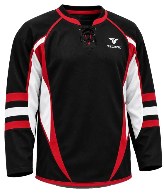 TECHZIC Pro Cut-and-Sew Hockey Jersey - Black / Red / White in Black / Red / White · Design 2