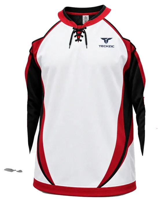 TECHZIC Pro Cut-and-Sew Hockey Jersey - Black / Red / White in White / Red / Black · Design 2