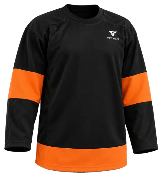 TECHZIC Pro Cut-and-Sew Hockey Jersey - Black / Red / White in Black / Orange