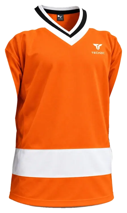 TECHZIC Pro Cut-and-Sew Hockey Jersey - Black / Red / White in Orange / White / Black