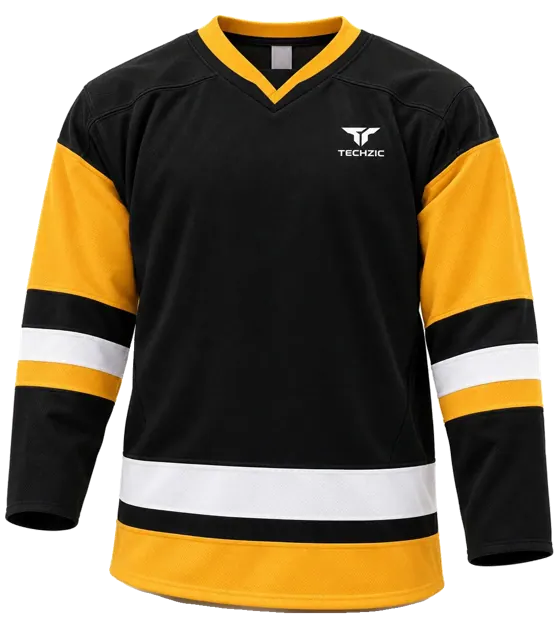 TECHZIC Pro Cut-and-Sew Hockey Jersey - Black / Red / White in Black / Gold / White