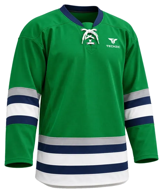 TECHZIC Pro Cut-and-Sew Hockey Jersey - Black / Red / White in Green / Navy / White / Grey