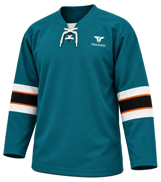 TECHZIC Pro Cut-and-Sew Hockey Jersey - Black / Red / White in Pacific Teal / Black / White · Design 1