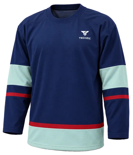 TECHZIC Pro Cut-and-Sew Hockey Jersey - Black / Red / White in Navy / Seafoam / Red