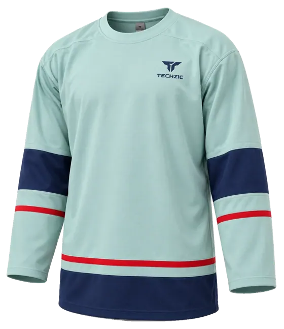 TECHZIC Pro Cut-and-Sew Hockey Jersey - Black / Red / White in Seafoam / Navy / Red