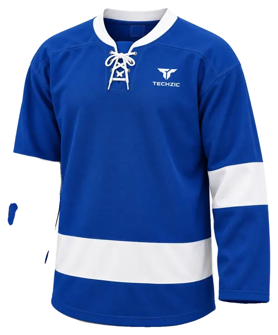 TECHZIC Pro Cut-and-Sew Hockey Jersey - Black / Red / White in Royal / White · Design 1