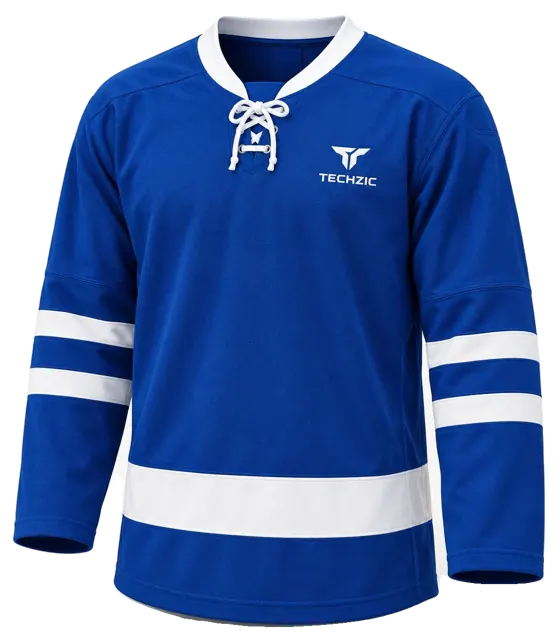TECHZIC Pro Cut-and-Sew Hockey Jersey - Black / Red / White in Royal / White · Design 2