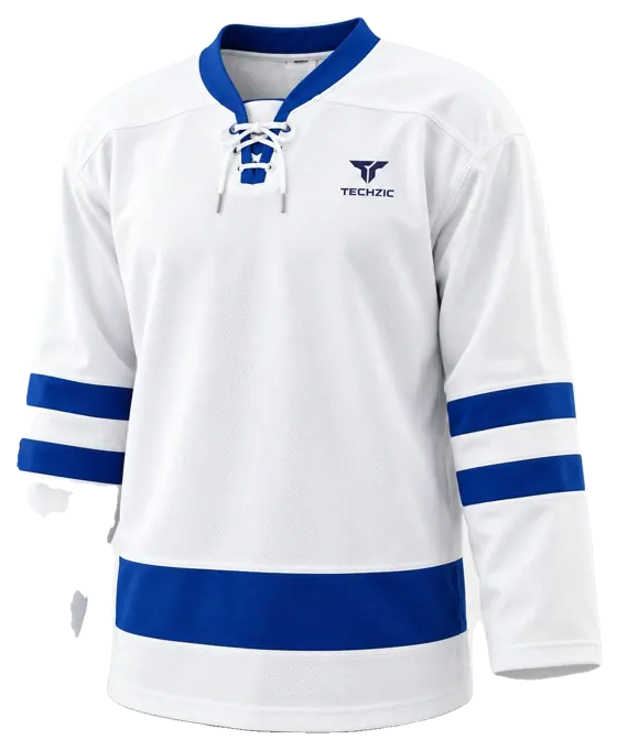 TECHZIC Pro Cut-and-Sew Hockey Jersey - Black / Red / White in White / Royal · Design 2