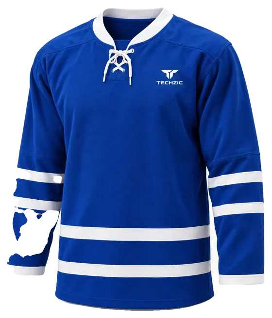 TECHZIC Pro Cut-and-Sew Hockey Jersey - Black / Red / White in Royal / White · Design 3