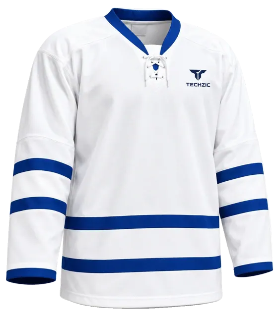 TECHZIC Pro Cut-and-Sew Hockey Jersey - Black / Red / White in White / Royal · Design 3