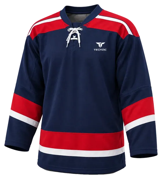 TECHZIC Pro Cut-and-Sew Hockey Jersey - Black / Red / White in Navy / Red / White · Design 1