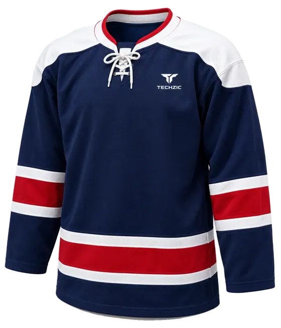 TECHZIC Pro Cut-and-Sew Hockey Jersey - Black / Red / White in Navy / Red / White · Design 2