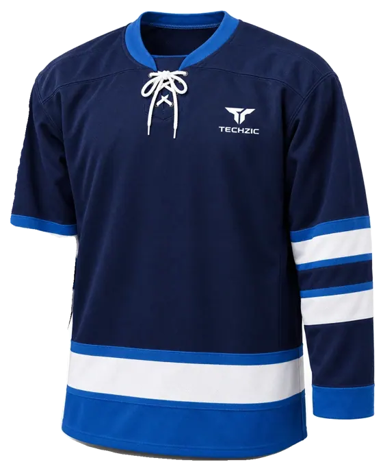 TECHZIC Pro Cut-and-Sew Hockey Jersey - Black / Red / White in Navy / Medium Blue / White