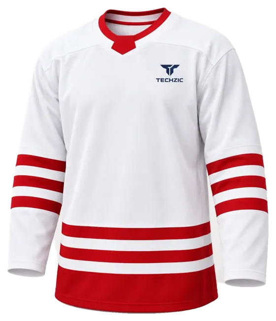TECHZIC Select Striped Hockey Jersey in White / Red