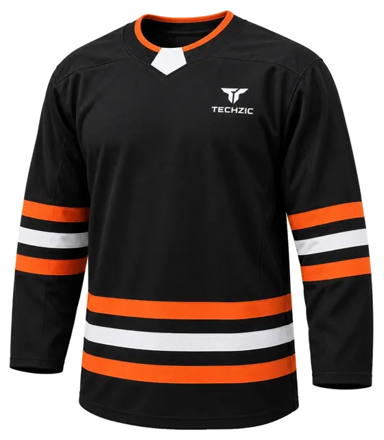 TECHZIC Select Striped Hockey Jersey in Black / Orange / White