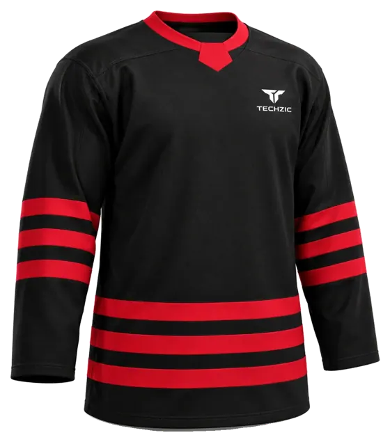 TECHZIC Select Striped Hockey Jersey in Black / Red