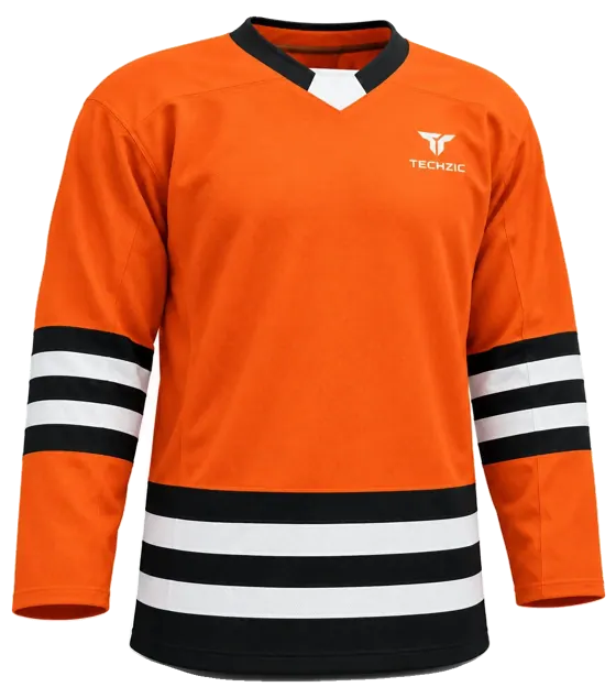 TECHZIC Select Striped Hockey Jersey in Orange / Black / White