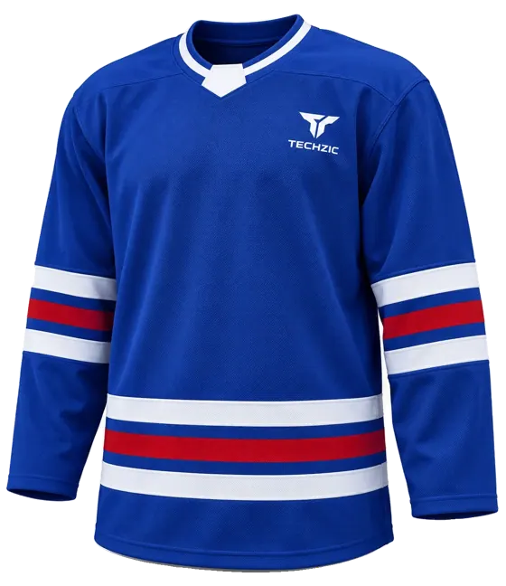 TECHZIC Select Striped Hockey Jersey in Royal / White / Red