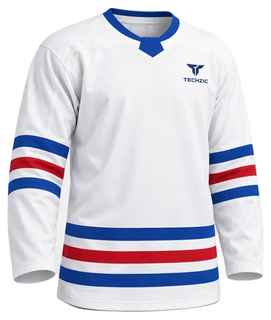 TECHZIC Select Striped Hockey Jersey in White / Royal / Red