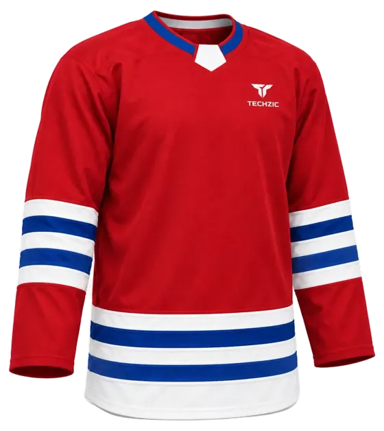 TECHZIC Select Striped Hockey Jersey in Red / White / Royal
