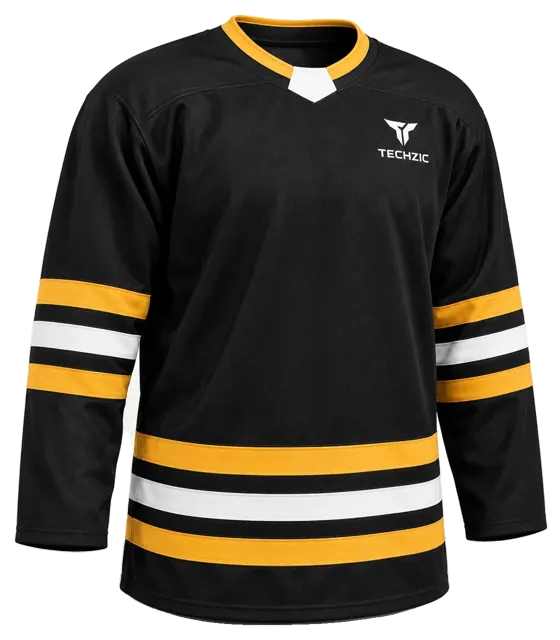 TECHZIC Select Striped Hockey Jersey in Black / Tuscan Gold / White