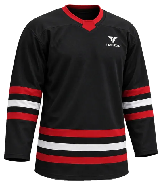 TECHZIC Select Striped Hockey Jersey in Black / Red / White