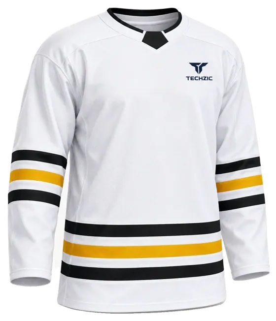 TECHZIC Select Striped Hockey Jersey in White / Black / Tuscan Gold