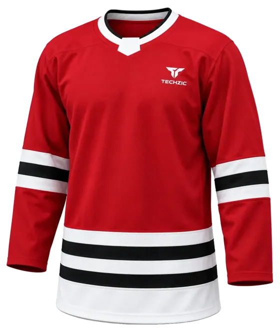 TECHZIC Select Striped Hockey Jersey in Red / Black / White