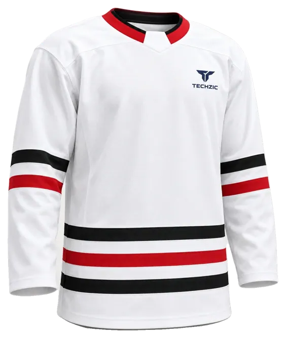 TECHZIC Select Striped Hockey Jersey in White / Black / Red