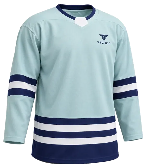 TECHZIC Select Striped Hockey Jersey in Ice Blue / Navy / White