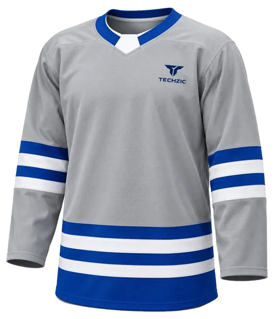 TECHZIC Select Striped Hockey Jersey in Grey / Royal / White