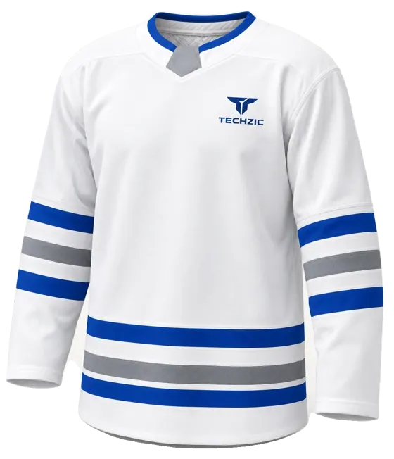 TECHZIC Select Striped Hockey Jersey in White / Royal / Grey