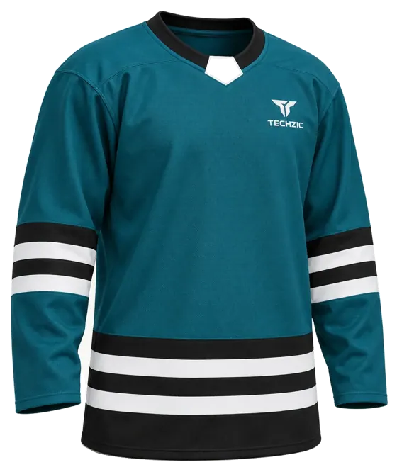 TECHZIC Select Striped Hockey Jersey in Pacific Teal / Black / White