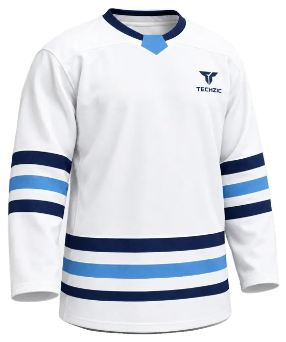 TECHZIC Select Striped Hockey Jersey in White / Navy / Sky