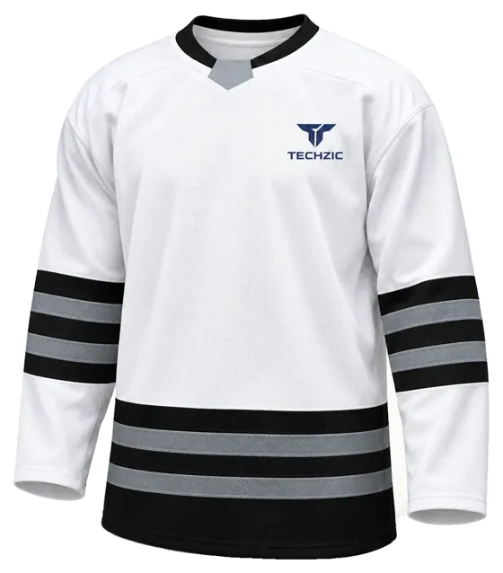 TECHZIC Select Striped Hockey Jersey in White / Black / Grey