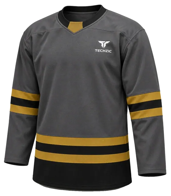 TECHZIC Select Striped Hockey Jersey in Graphite / Black / Knights Gold