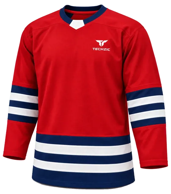 TECHZIC Select Striped Hockey Jersey in Red / Navy / White