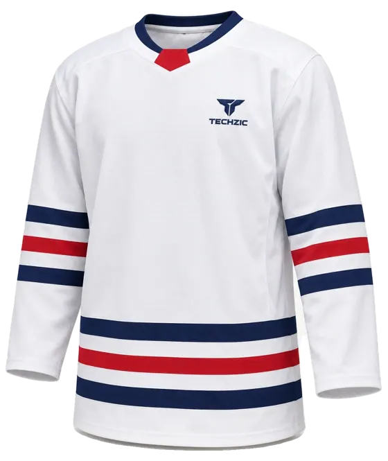TECHZIC Select Striped Hockey Jersey in White / Navy / Red