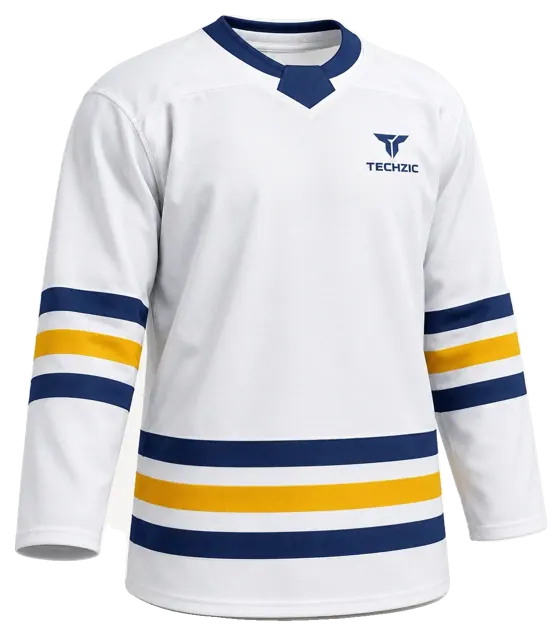 TECHZIC Select Striped Hockey Jersey in White / Navy / Tuscan Gold