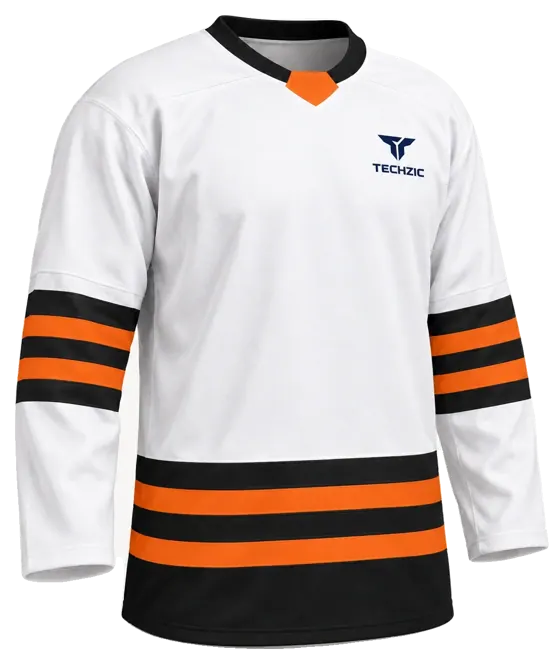 TECHZIC Select Striped Hockey Jersey in White / Black / Orange